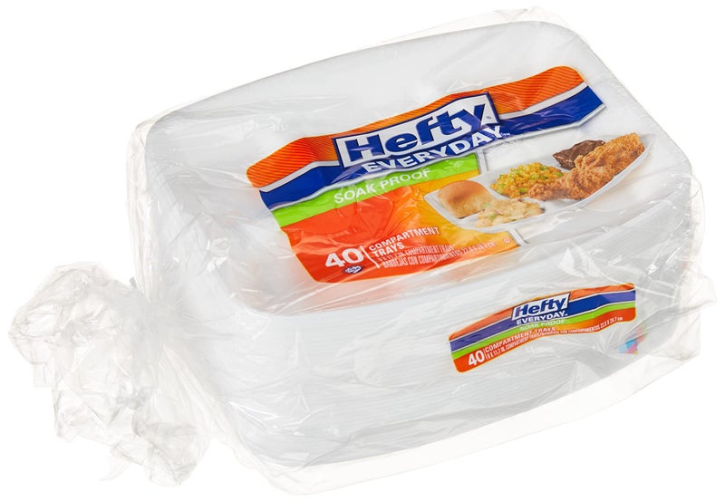 Hefty Everyday SoakProof Foam Compartment Tray White 9 x 11 Inch 40 Count